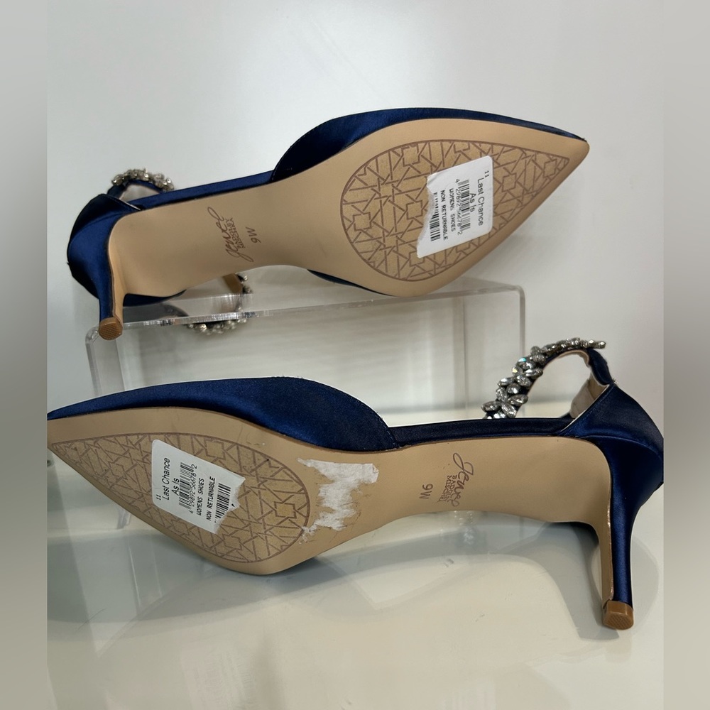 Badgley Mischka Raleigh Pointed Toe Pumps Blue Satin - Picture 7 of 11